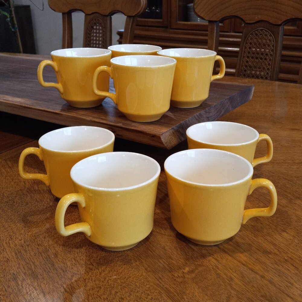Vintage Yellow Royal China Sierra Madre Ironstone Coffee Cups Set of 8